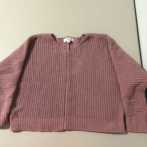 Chloe + Cyrus Womens Mauve V Neck Knit Sweater Long‎ Sleeve Pullover - Medium